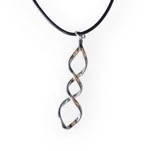 Bright silver tone double helix pendant necklace